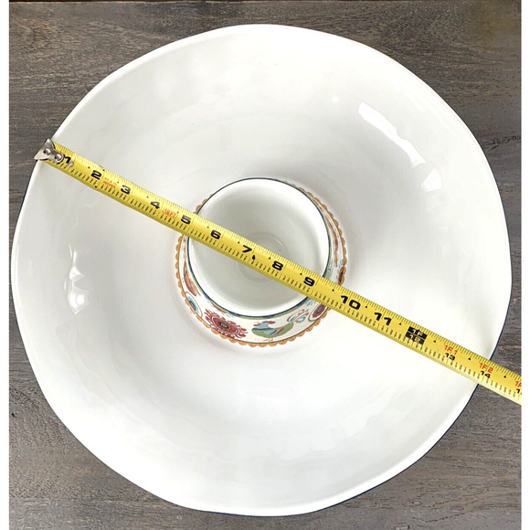 222 FIFTH Suzani Rooster 1 Piece Chip & Dip Serving Bowl Platter 14" Floral EUC - Picture 11 of 14